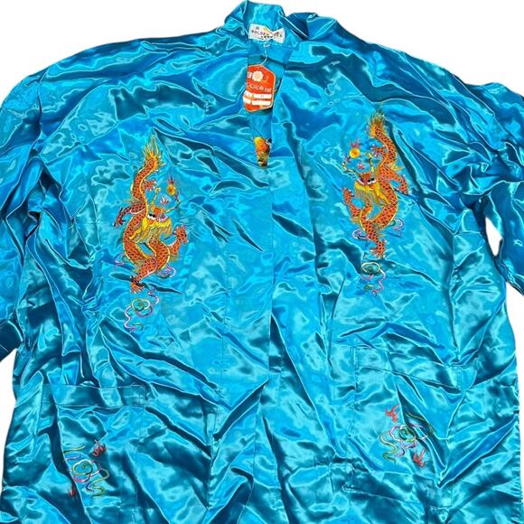 Golden Bee Vintage Chinese Dragon NWT Blue Silk Robe - Picture 3 of 7